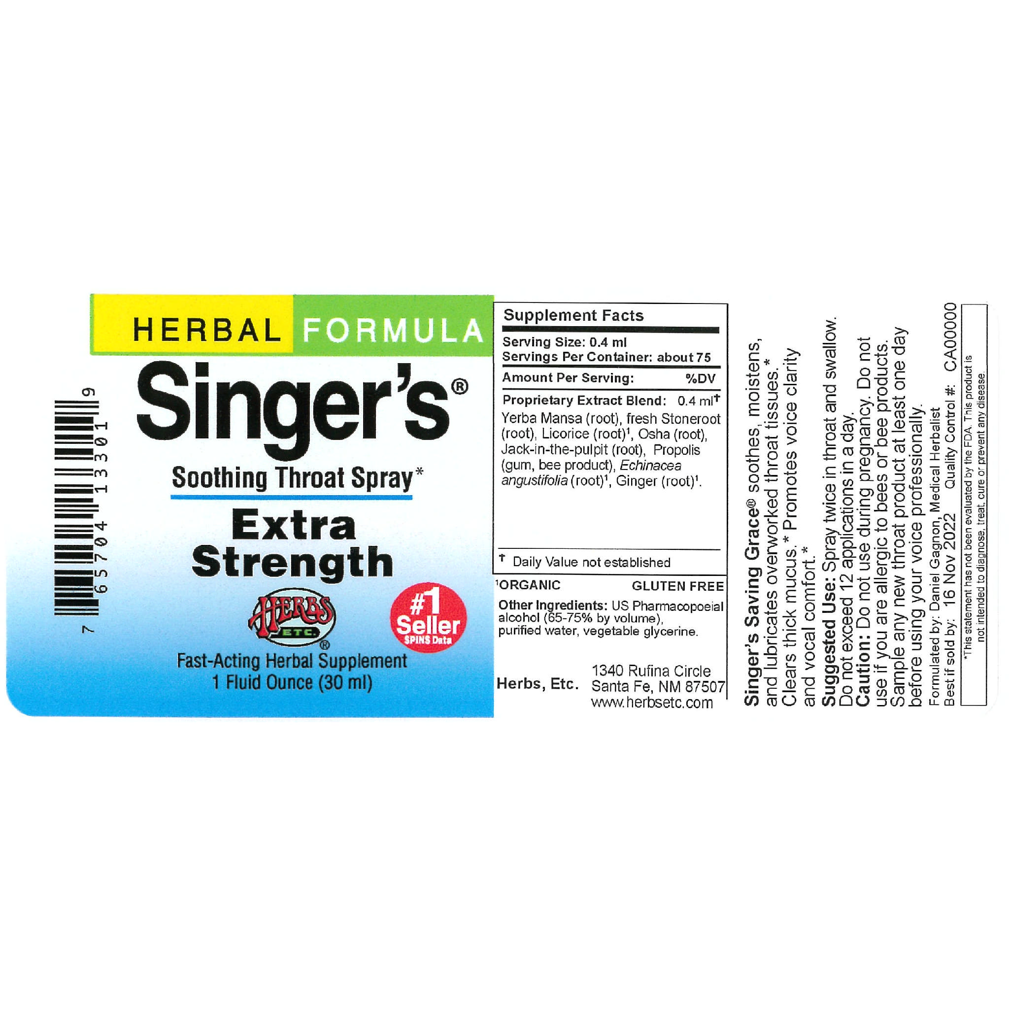 Herbs Etc - Singer'S Sav Gce Plain Extra S