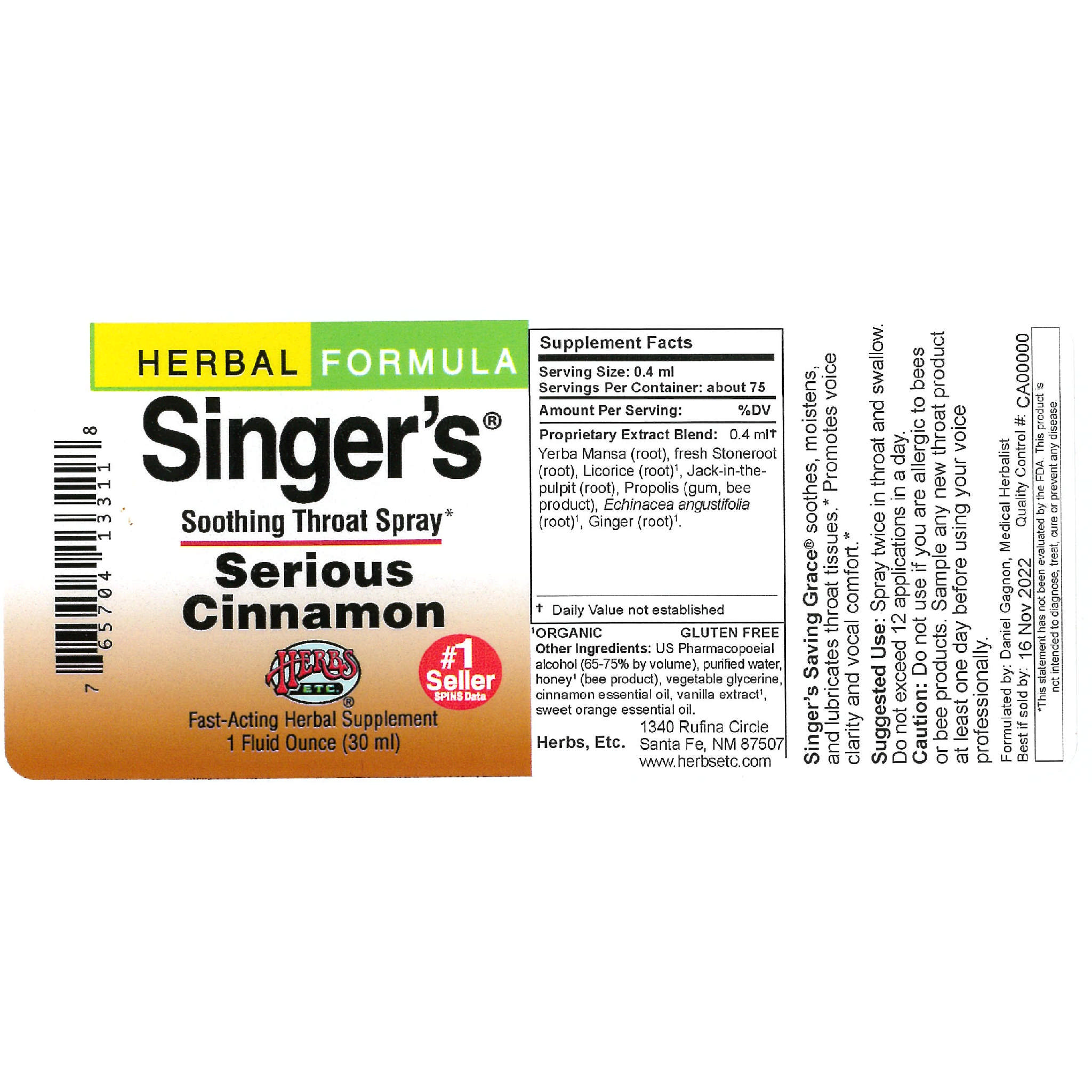 Herbs Etc - Singer'S Sav Gce Cinn