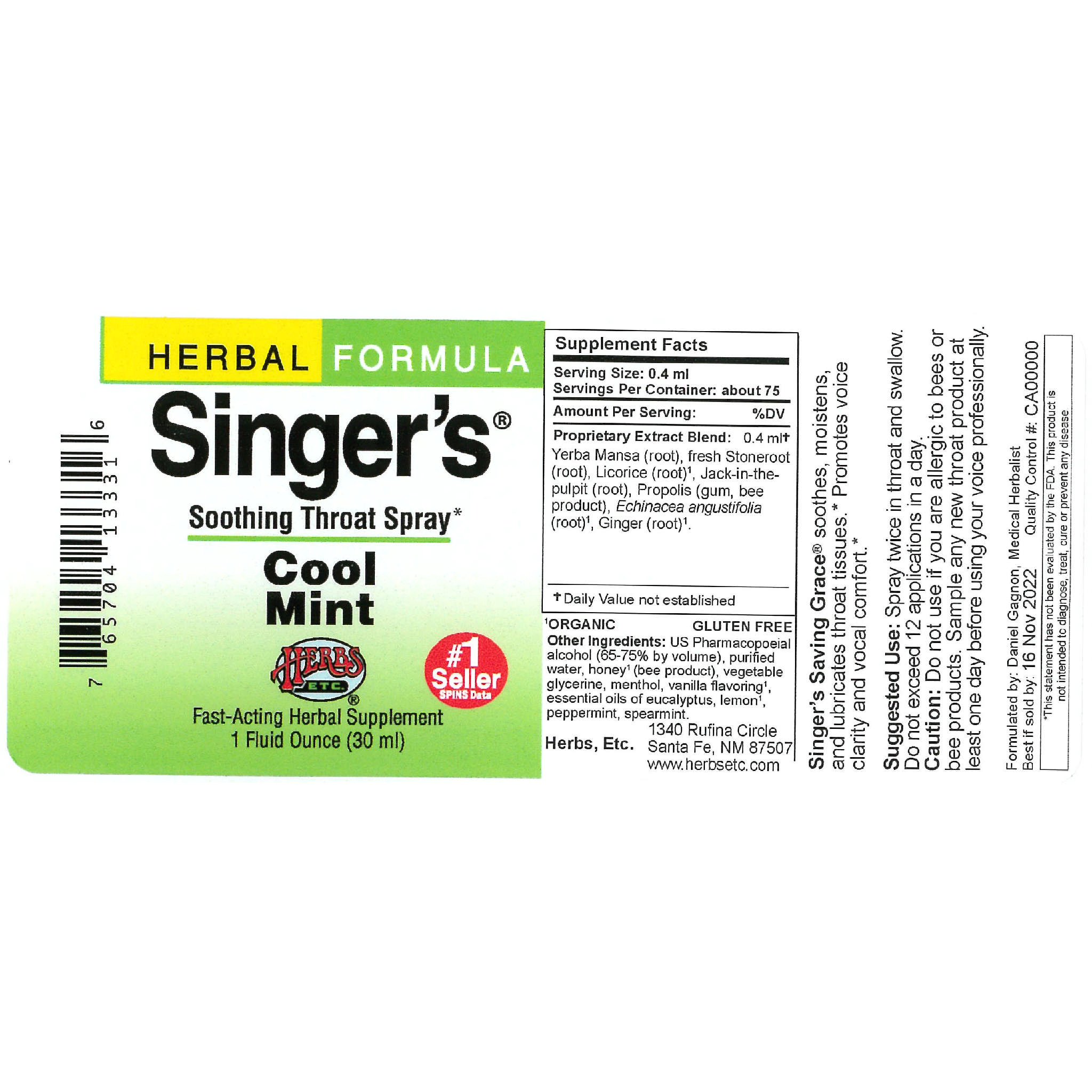 Herbs Etc - Singer'S Sav Gce Mint