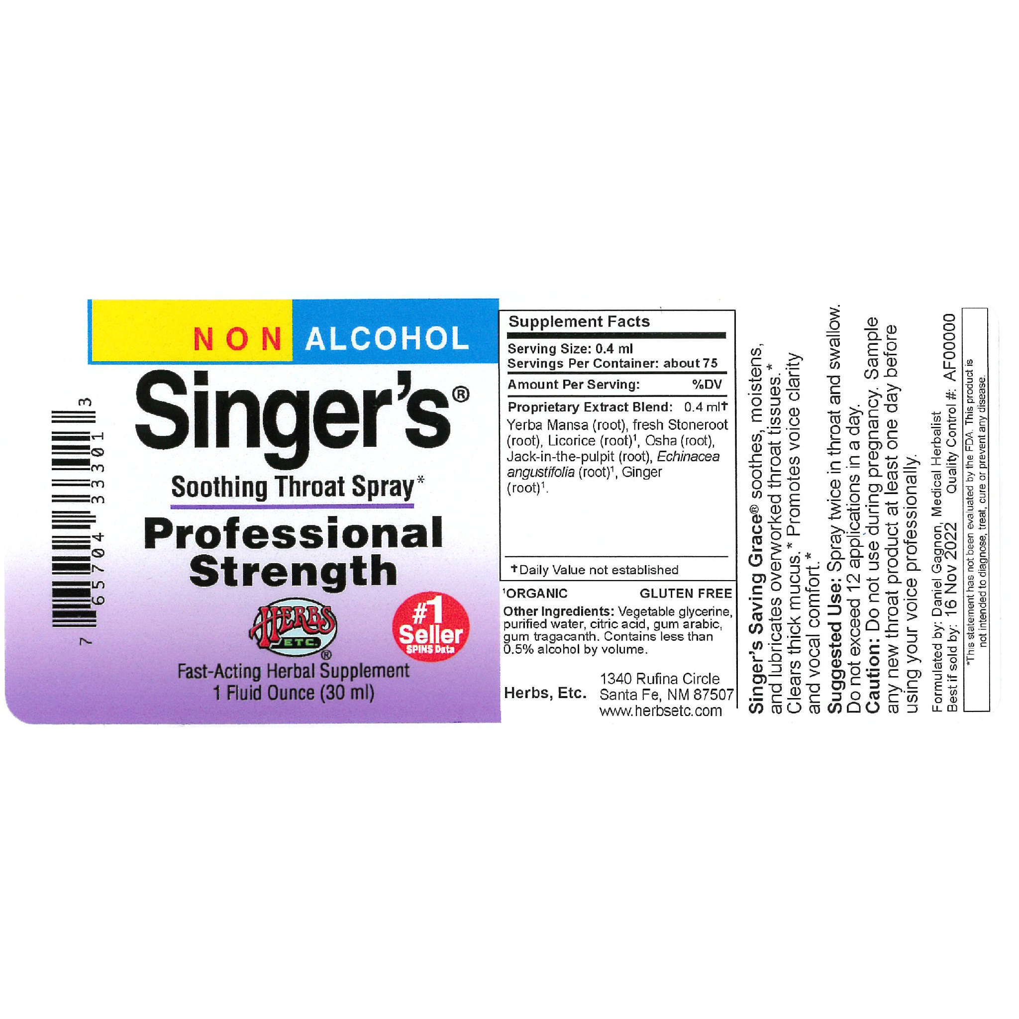 Herbs Etc - Singer Sav Grc Prof A/F