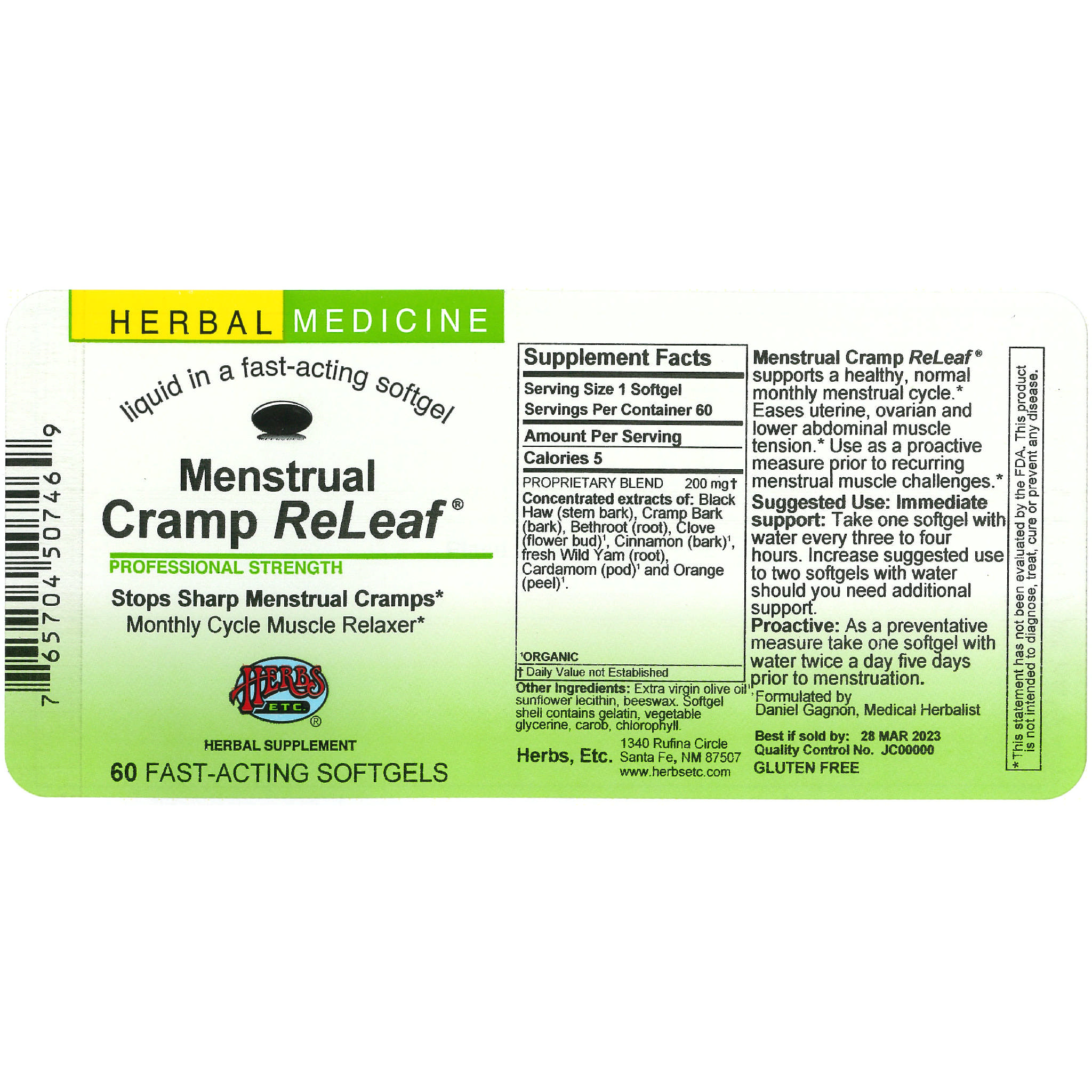 Herbs Etc - Cramp Releaf Menstrual softgel