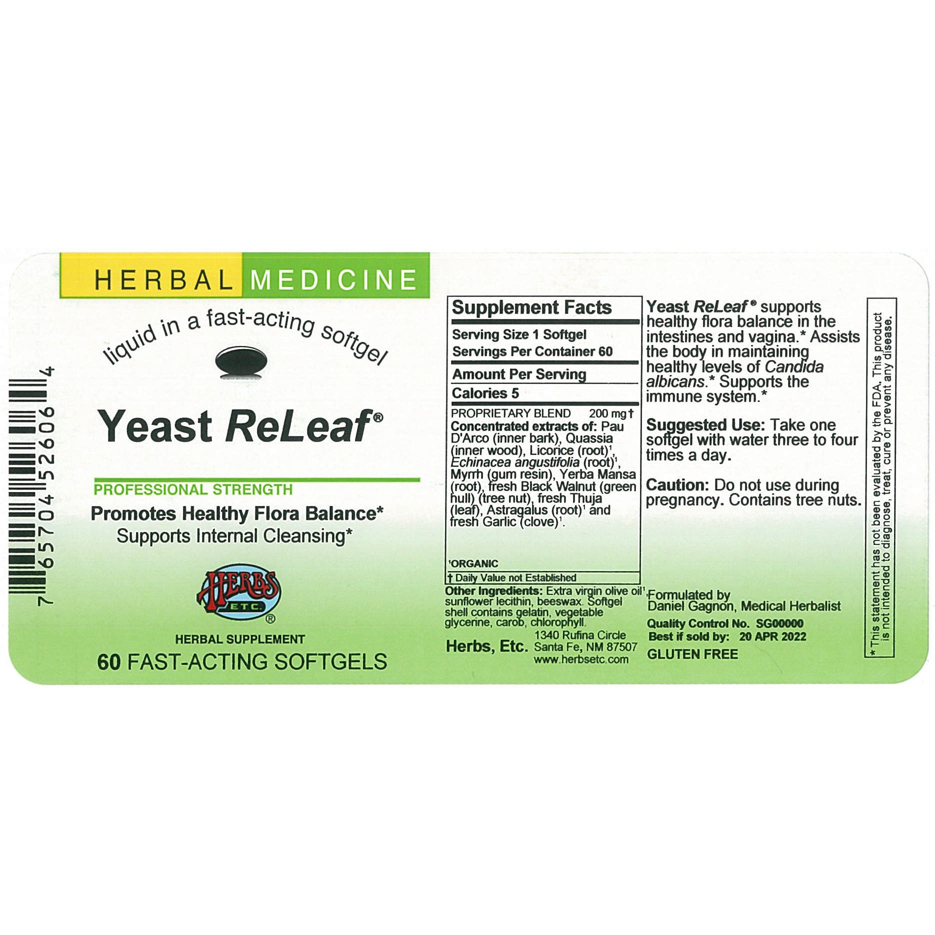 Herbs Etc - Yeast Releaf softgel
