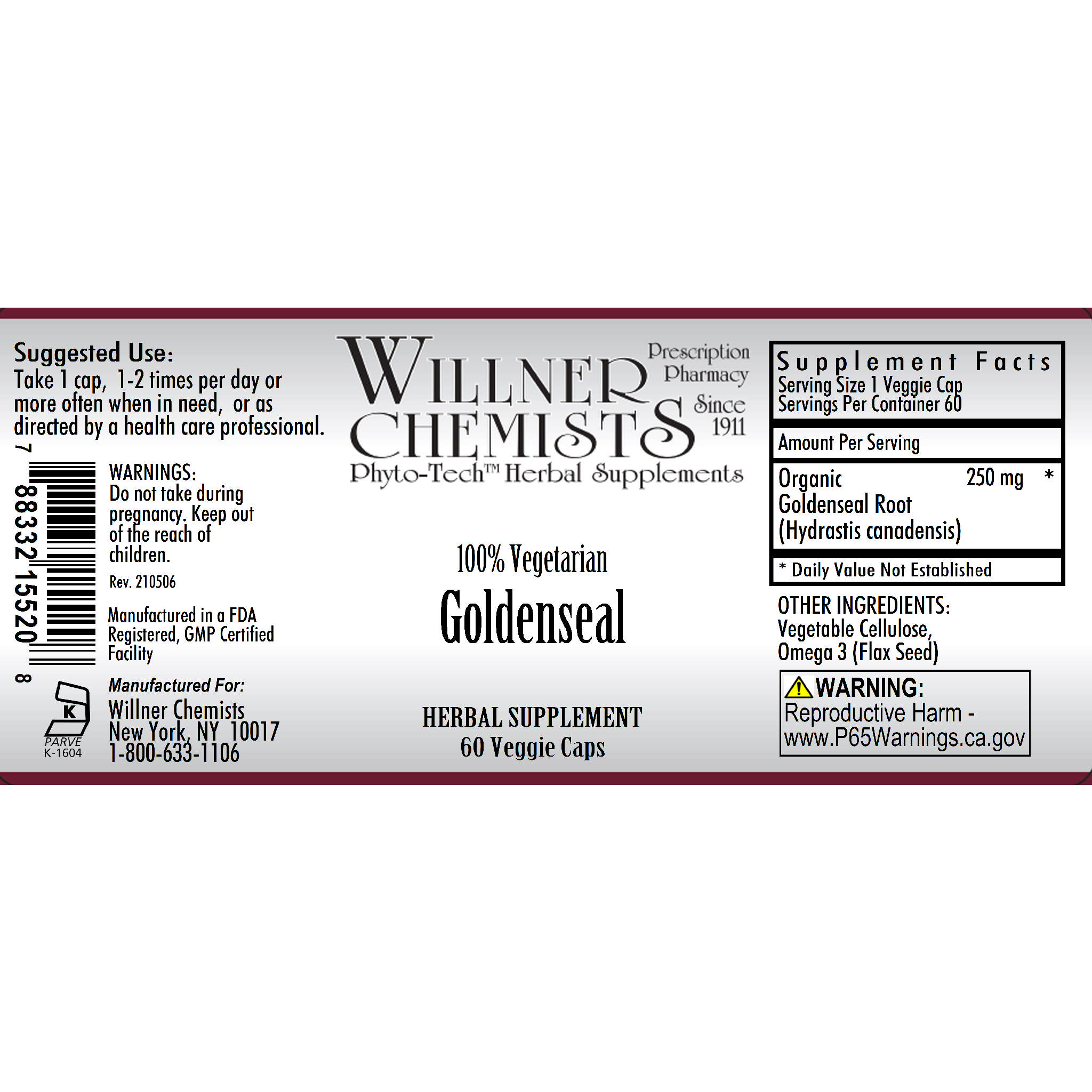 Willner Phyto Tech - Goldenseal 250 mg Org